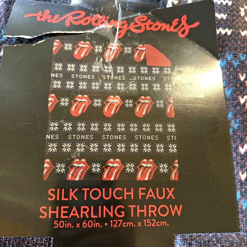 NWT Rolling Stones Lips Throw Blanket Silk Touch Faux Shearling